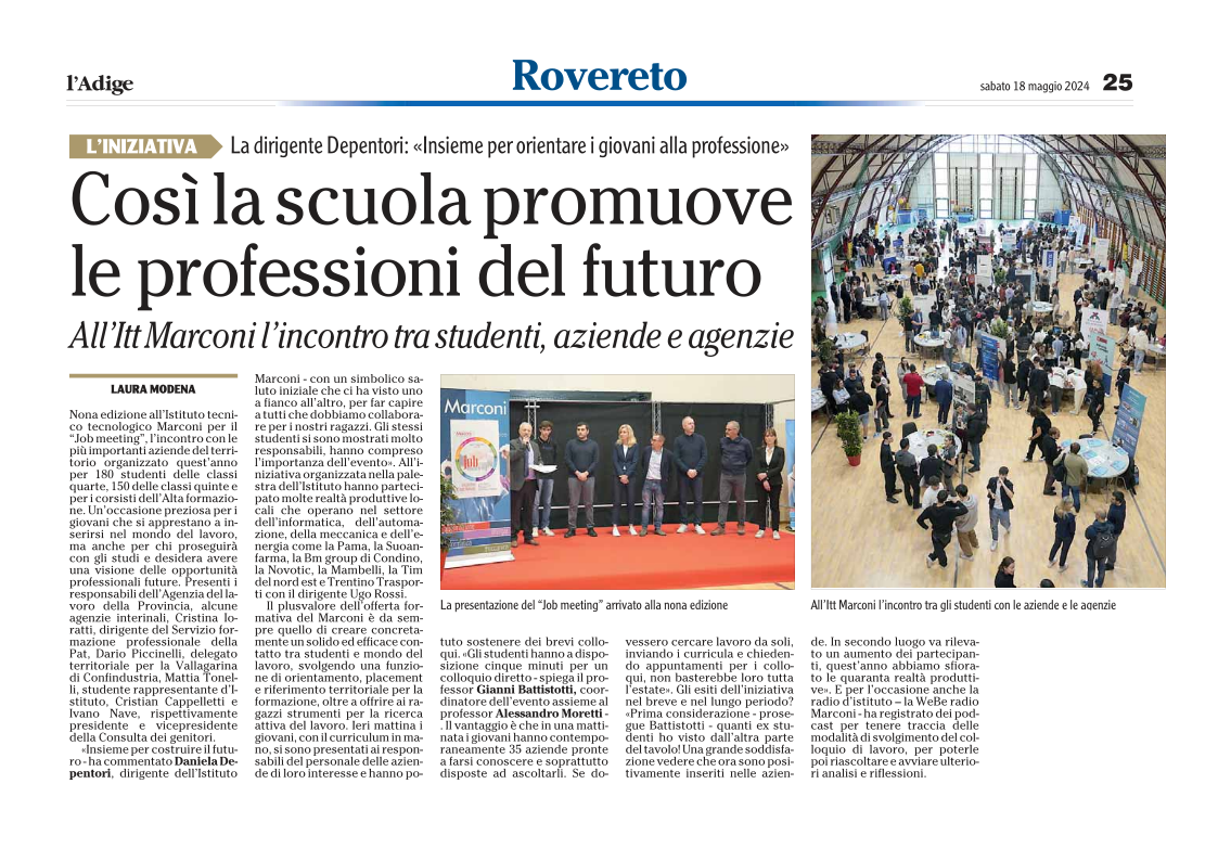 JobMeeting – L’Adige del 18 maggio 2024