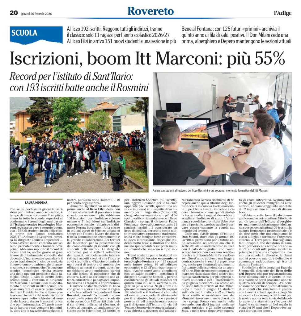 RassegnaStampa - lAdige 26.02.2026 20 front