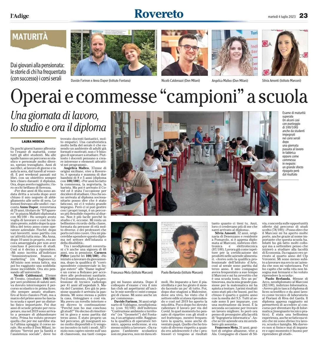 L’Adige: i racconti dei diplomati del serale